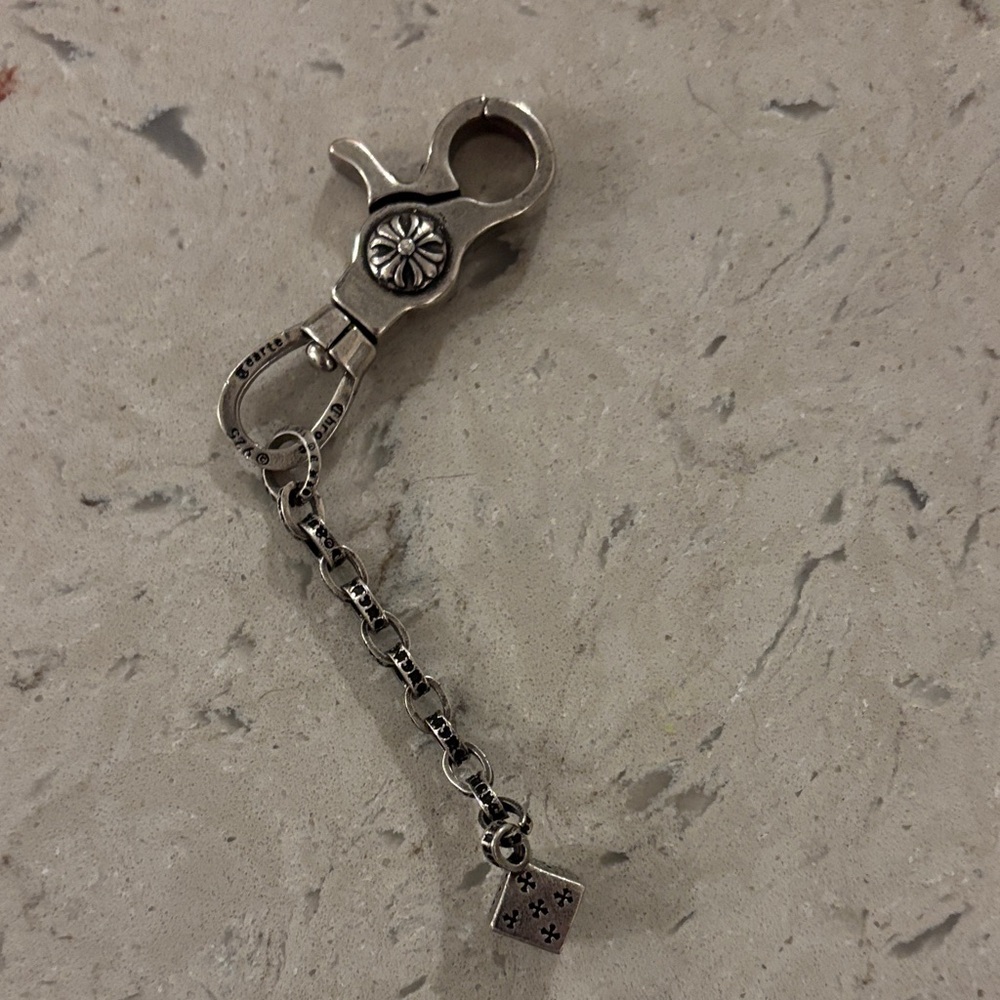 Chrome Hearts Silver Keychain with Dice Charm